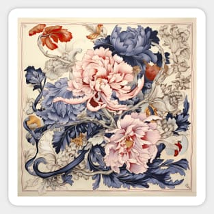 Blue and Pink Chinoiserie Style Peonies Sticker